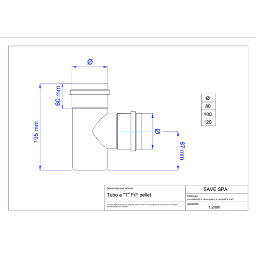 T kus F/F dymovod na peletové kachle pr. 100 mm smalt čierny matný