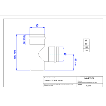 T kus F/F dymovod na peletové kachle pr. 100 mm smalt čierny matný