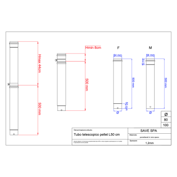 Rúrka dymovodu peletové kachle pr. 100 teleskopická 508-940 mm
