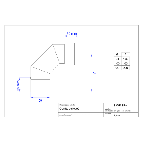 Koleno dymovod peletové kachle priemer 100/90 ° čierny matný smalt