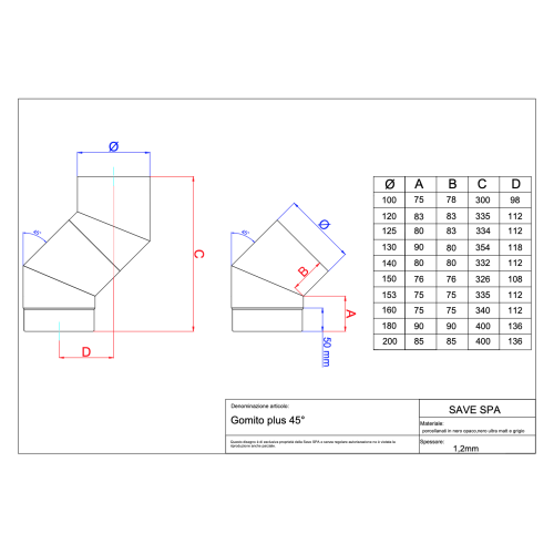 Koleno 45 st - 130mm/1,2mm smaltovaná čierna