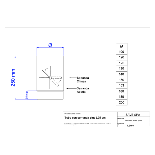 Rúra 150mm/25cm - klapka/1,2mm smaltovaná čierna