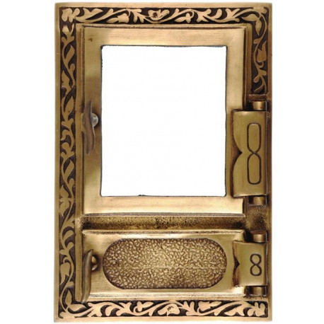 Liatinový kachľový štít hermetický presklený HANA - mosadz