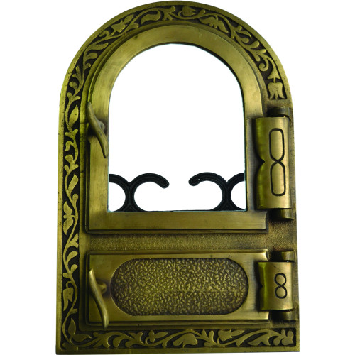 Liatinový kachľový štít hermetický presklený ANETA - mosadz