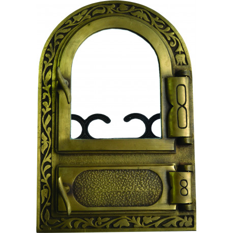 Liatinový kachľový štít hermetický presklený ANETA - mosadz