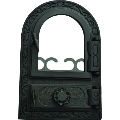 Liatinový kachľový štít presklený ANNA - ČIERNA s reguláciou vzduchu