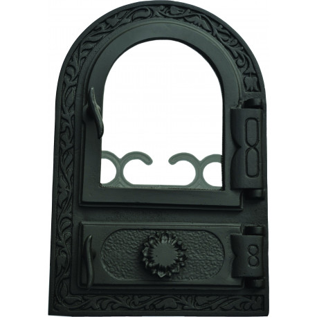 Liatinový kachľový štít presklený ANNA - ČIERNA s reguláciou vzduchu