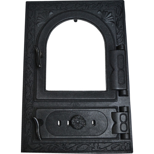 Liatinový kachľový štít hermetický presklený JARKA s reguláciou vzduchu - čierna