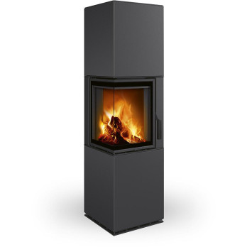 HARMONY R/L HA plech - dizajnový rohový akumulačný krb, Delené sklo,