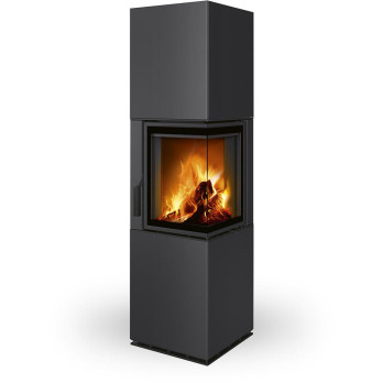 HARMONY R/L HA plech - dizajnový rohový akumulačný krb, Delené sklo,