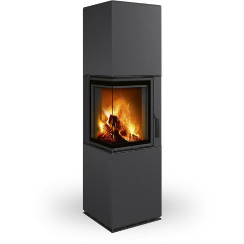 HARMONY R/L HA plech - dizajnový rohový akumulačný krb, Delené sklo,