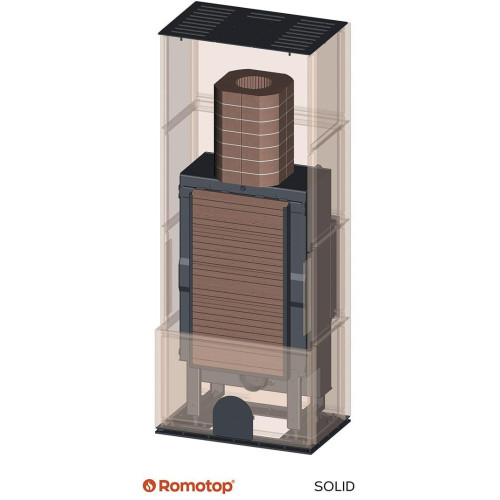 SOLID R keramika - kachľový rohový akumulačný krb, Zadný odvod spalín