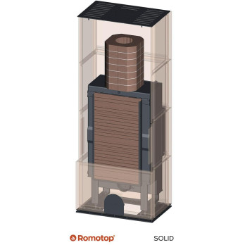 SOLID R keramika - kachľový rohový akumulačný krb, Zadný odvod spalín